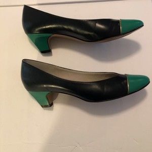 Deliso Womens Classic Spectator Pump Heel Black Green Leather Slip On 8.5